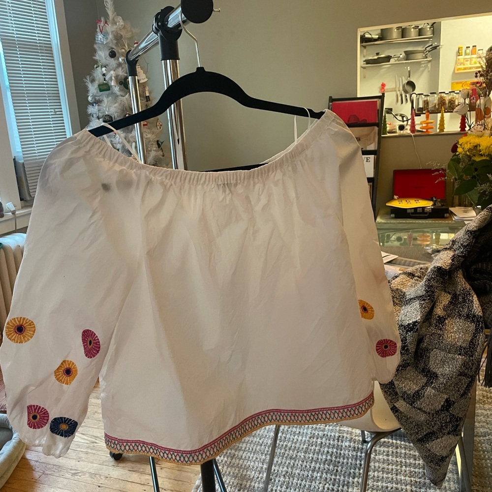 Off the shoulder, embroidered Madewell White Blouse